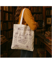 Load image into Gallery viewer, Vintage Stack of Books Design With Poppies Screen Print Canvas Tote Bag