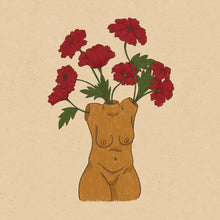 Load image into Gallery viewer, Empowering floral art print featuring a feminine body-shaped vase with poppies—symbolizing self love, body positivity, and botanical beauty.
