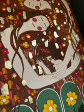 Load image into Gallery viewer, Gold leaf–embellished limited edition motherhood art print—warm vintage illustration honoring multigenerational love and legacy.