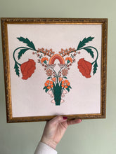 Load image into Gallery viewer, Floral uterus anatomy art print symbolizing IVF journeys and rainbow babies—feminine, healing, and intricately detailed.”