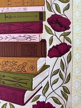 Load image into Gallery viewer, Charming book lover print from the ‘Between Pages & Petals’ collection—vintage-style illustration of a floral TBR (To Be Read) book stack.