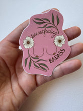 Load image into Gallery viewer, Feminist floral vinyl sticker honoring breastfeeding and motherhood with soft botanicals and empowering mother imagery.