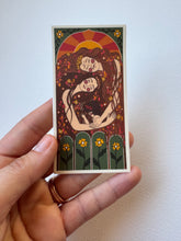 Load image into Gallery viewer, Heartwarming sticker illustrating multigenerational motherhood Klimt style in a warm-toned, vintage-inspired design titled ‘Held With Love.