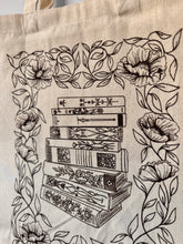 Load image into Gallery viewer, Vintage Stack of Books Design With Poppies Screen Print Canvas Tote Bag