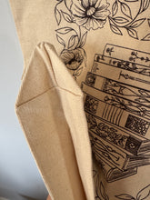 Load image into Gallery viewer, Vintage Stack of Books Design With Poppies Screen Print Canvas Tote Bag