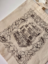 Load image into Gallery viewer, Vintage Stack of Books Design With Poppies Screen Print Canvas Tote Bag