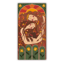 Load image into Gallery viewer, Heartwarming sticker illustrating multigenerational motherhood Klimt style in a warm-toned, vintage-inspired design titled ‘Held With Love.