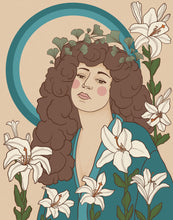 Load image into Gallery viewer, Elegant self-love portrait featuring a woman with lilies—vintage-style empowerment print for reflective, feminine spaces.