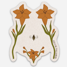 Load image into Gallery viewer, Delicate sticker illustrating a woman’s torso with blooming wildflowers in vintage style—celebrating body positivity and nature’s strength.