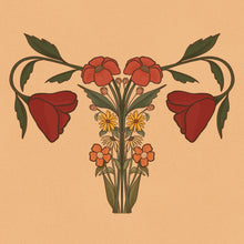 Load image into Gallery viewer, Uterus anatomy illustration in bold floral design – empowering vintage feminist wall art