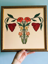 Load image into Gallery viewer, Vintage-inspired floral uterus art – symbolic illustration with wildflowers and retro colors