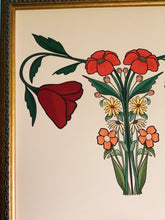 Load image into Gallery viewer, Floral uterus illustration in Art Nouveau style – symbolic female anatomy art print with poppies and wildflowers on vintage paper background