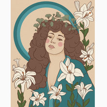 Load image into Gallery viewer, Elegant self-love portrait featuring a woman with lilies—vintage-style empowerment print for reflective, feminine spaces.