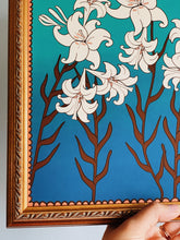 Load image into Gallery viewer, Art Nouveau Lily Floral Vintage Inspired Teal Art Print