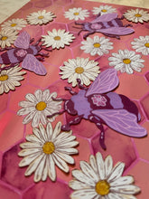 Load image into Gallery viewer, Flying Bees on Honeycomb Pattern with Daisy Flowers Original Mixed Media Painting