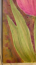 Load image into Gallery viewer, Quilted Sewn Style Pink Tulip Flowers Original Mixed Media Painting