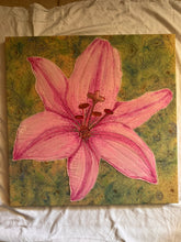 Load image into Gallery viewer, Quilted Sewn Style Pink Lily Original Mixed Media Painting
