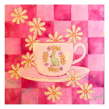 Load image into Gallery viewer, Vibrant Pink Tea Cup with Bunny Afternoon Tea Original Mixed Media Painting
