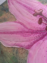 Load image into Gallery viewer, Quilted Sewn Style Pink Lily Original Mixed Media Painting