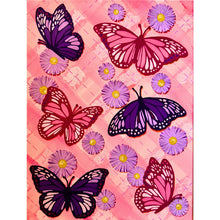 Load image into Gallery viewer, Flying Monarch Butterflies on Argyle Pattern with Aster Flowers Original Mixed Media Painting