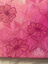 Load image into Gallery viewer, Embroidered Art Deco Pink Flowers on Linen Canvas Original Mixed Media Painting