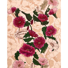Load image into Gallery viewer, William Morris Style vintage poppy repeat pattern with bright pink paint