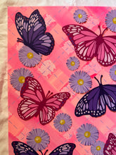 Load image into Gallery viewer, Flying Monarch Butterflies on Argyle Pattern with Aster Flowers Original Mixed Media Painting