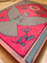 Load image into Gallery viewer, Spring Folk Inspired Flying Bird with Art Deco Frame Original Mixed Media Painting
