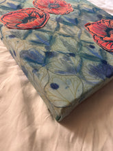 Load image into Gallery viewer, Embroidered Poppies on Art Deco Canvas Original Mixed Media Painting