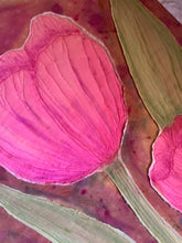 Load image into Gallery viewer, Quilted Sewn Style Pink Tulip Flowers Original Mixed Media Painting