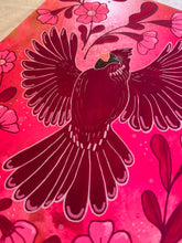 Load image into Gallery viewer, Flying Cardinal Bird with Art Nouveau Flowers Original Mixed Media Painting