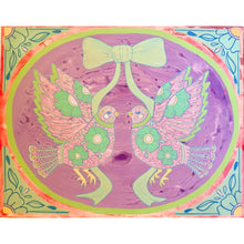 Load image into Gallery viewer, Spring Folk Inspired Love Birds with Colorful Flowers Original Mixed Media Painting
