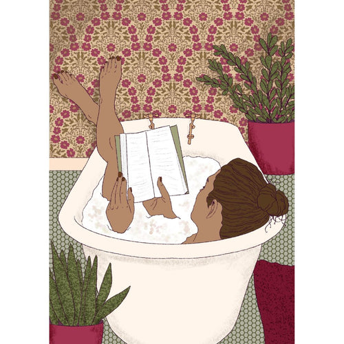 Book Lover Reading and Relaxing in Tub Mini Giclée Art Print