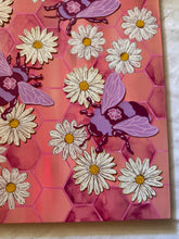 Load image into Gallery viewer, Flying Bees on Honeycomb Pattern with Daisy Flowers Original Mixed Media Painting