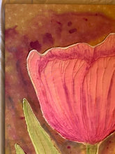 Load image into Gallery viewer, Quilted Sewn Style Pink Tulip Flowers Original Mixed Media Painting