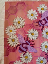 Load image into Gallery viewer, Flying Bees on Honeycomb Pattern with Daisy Flowers Original Mixed Media Painting