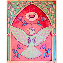 Load image into Gallery viewer, Spring Folk Inspired Flying Bird with Art Deco Frame Original Mixed Media Painting