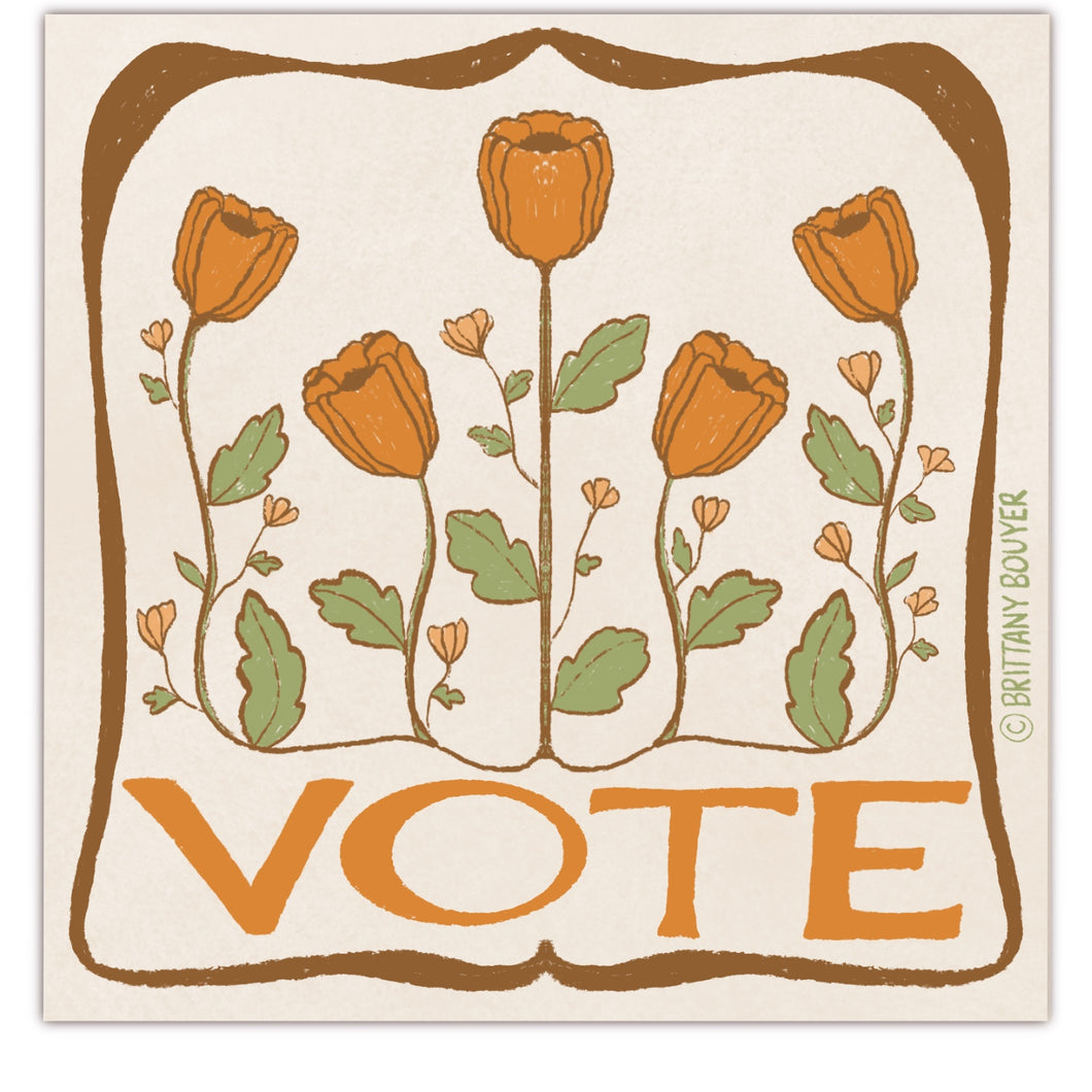 Vote 2024 Election with Vintage Poppy Flower Motif Vinyl Matte Sticker