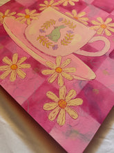 Load image into Gallery viewer, Vibrant Pink Tea Cup with Bunny Afternoon Tea Original Mixed Media Painting