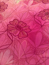 Load image into Gallery viewer, Embroidered Art Deco Pink Flowers on Linen Canvas Original Mixed Media Painting