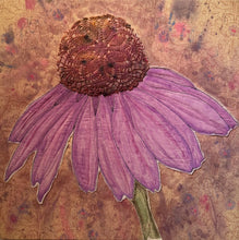 Load image into Gallery viewer, Purple coneflower with textured background quilt style hand sewn