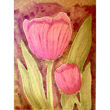 Load image into Gallery viewer, Quilted Sewn Style Pink Tulip Flowers Original Mixed Media Painting