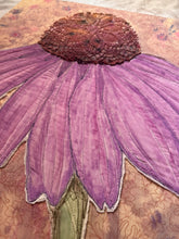 Load image into Gallery viewer, Quilted Sewn Style Purple Coneflower Original Mixed Media Painting