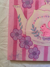 Load image into Gallery viewer, Vibrant Pink Teapot with Squirrel Afternoon Tea Original Mixed Media Painting