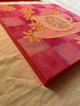 Load image into Gallery viewer, Vibrant Pink Tea Cup with Bunny Afternoon Tea Original Mixed Media Painting