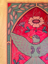 Load image into Gallery viewer, Spring Folk Inspired Flying Bird with Art Deco Frame Original Mixed Media Painting
