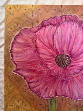 Load image into Gallery viewer, Quilted Sewn Style Magenta Poppy Flower Original Mixed Media Painting