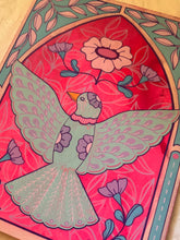 Load image into Gallery viewer, Spring Folk Inspired Flying Bird with Art Deco Frame Original Mixed Media Painting