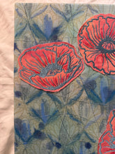 Load image into Gallery viewer, Embroidered Poppies on Art Deco Canvas Original Mixed Media Painting