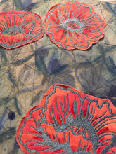 Load image into Gallery viewer, Embroidered Poppies on Art Deco Canvas Original Mixed Media Painting